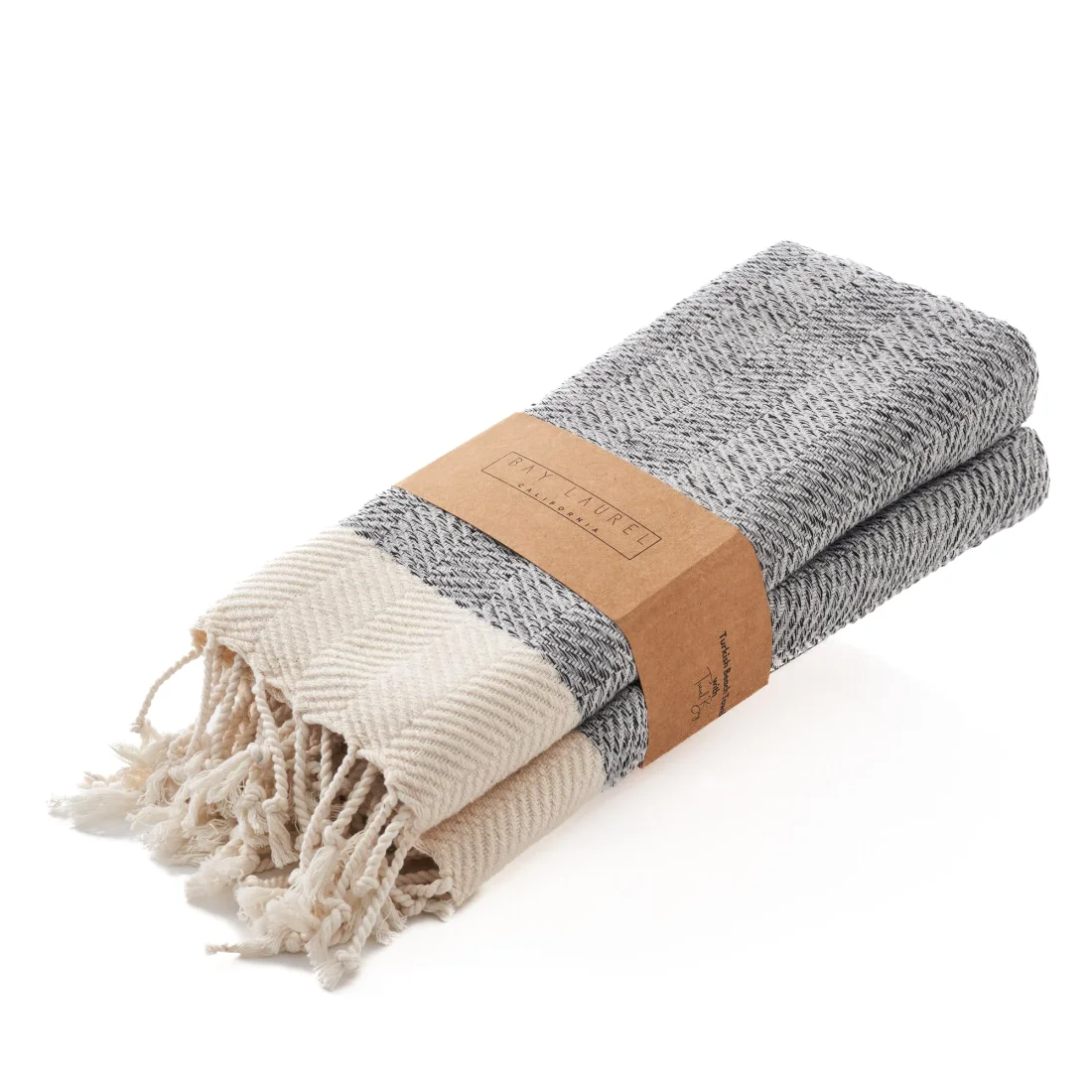 Turkish Hand Towel in Gray, Herringbone 16 × 40 in pack shot