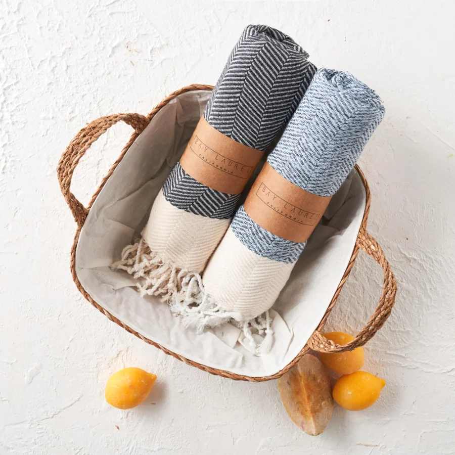 Turkish Hand Towel in Light Blue, Herringbone 16 × 40 in, view 3