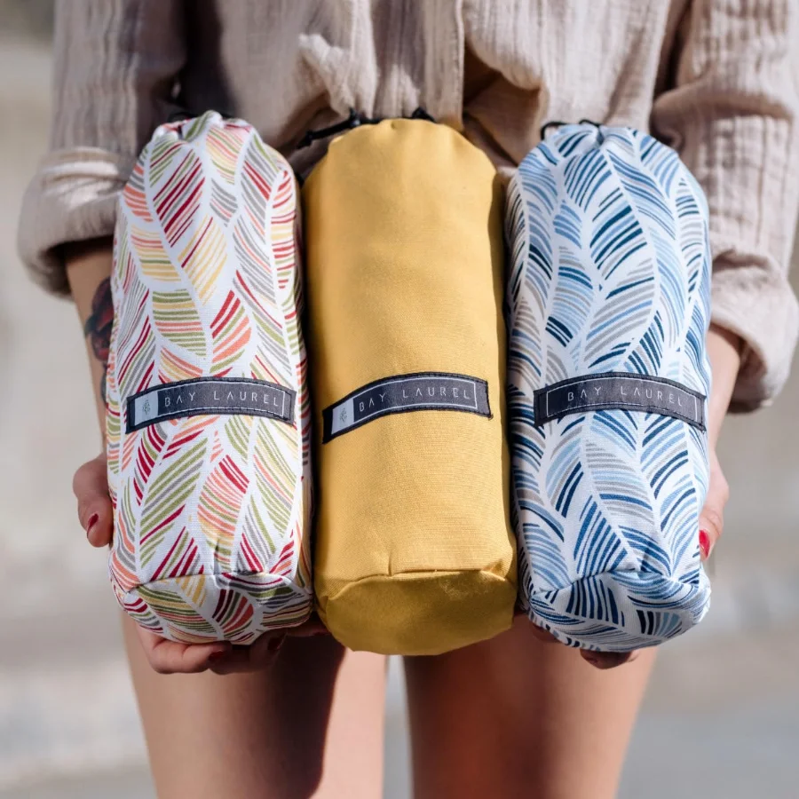 Turkish Beach Towel in Turquoise with Yellow Bag, view 5