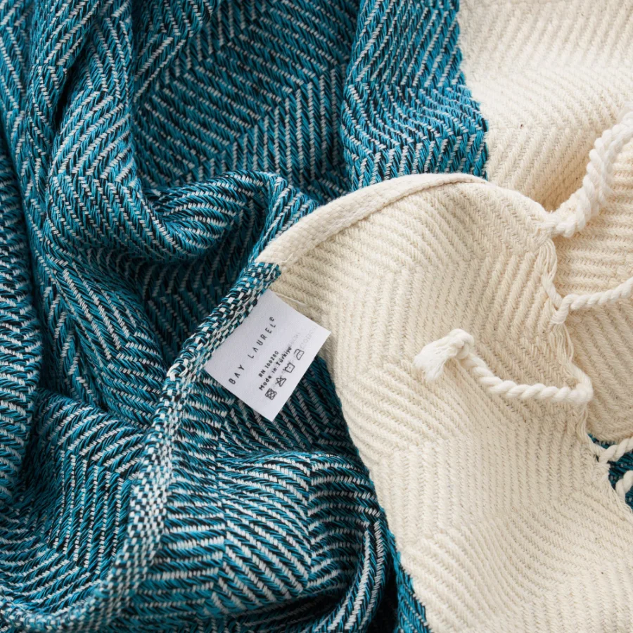 Turkish Hand Towel in Petrol, Herringbone 16 × 40 in, view 2
